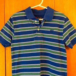 Chaps Ralph Lauren boy’s 6 blue green white striped cotton pique polo shirt